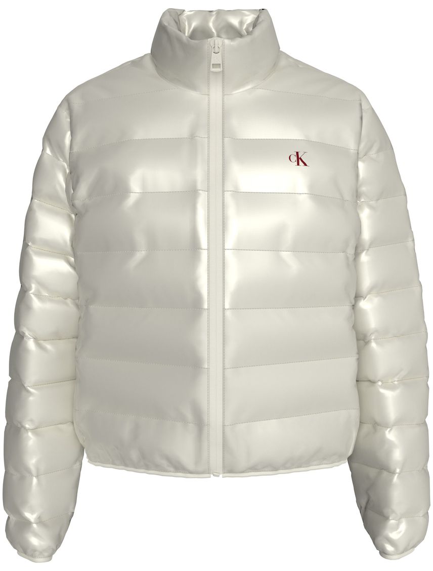 Chaqueta blanca acolchada de plumón con brillo ultraligero