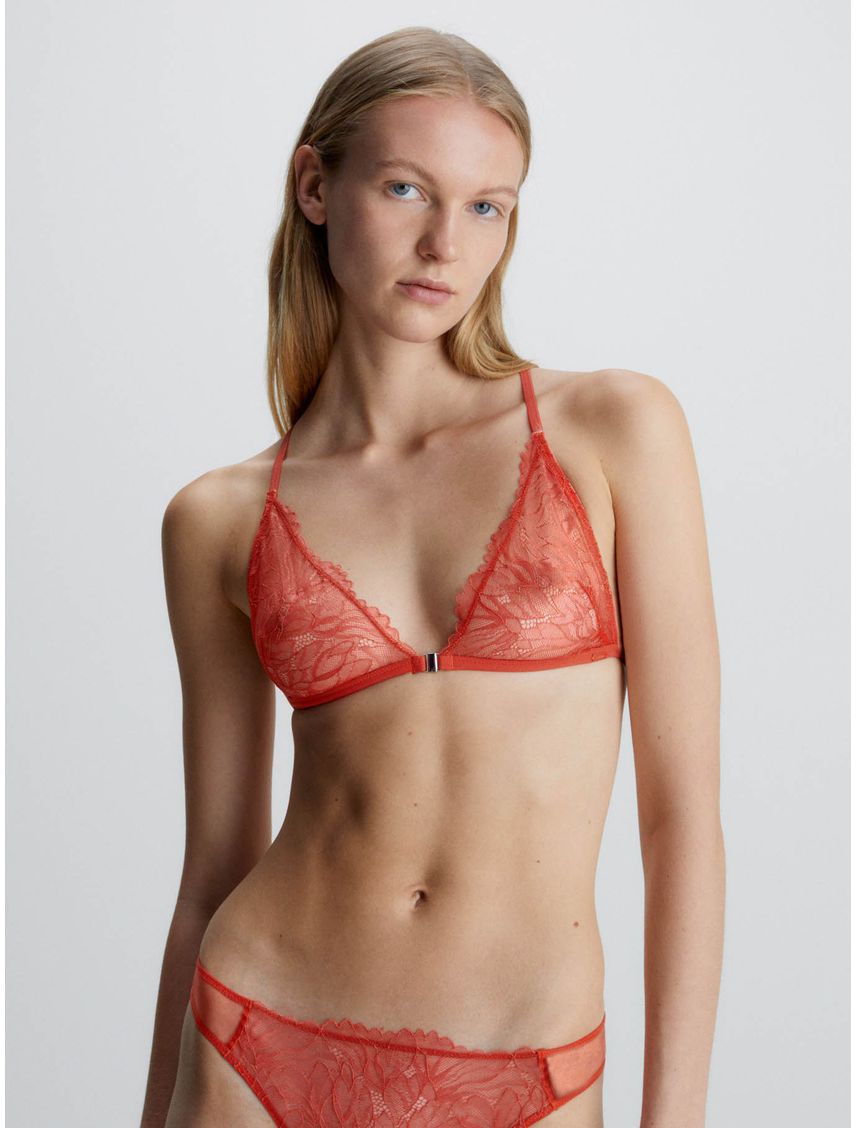 Bralette De Encaje Naranja Con Cierre Frontal Para Mujer