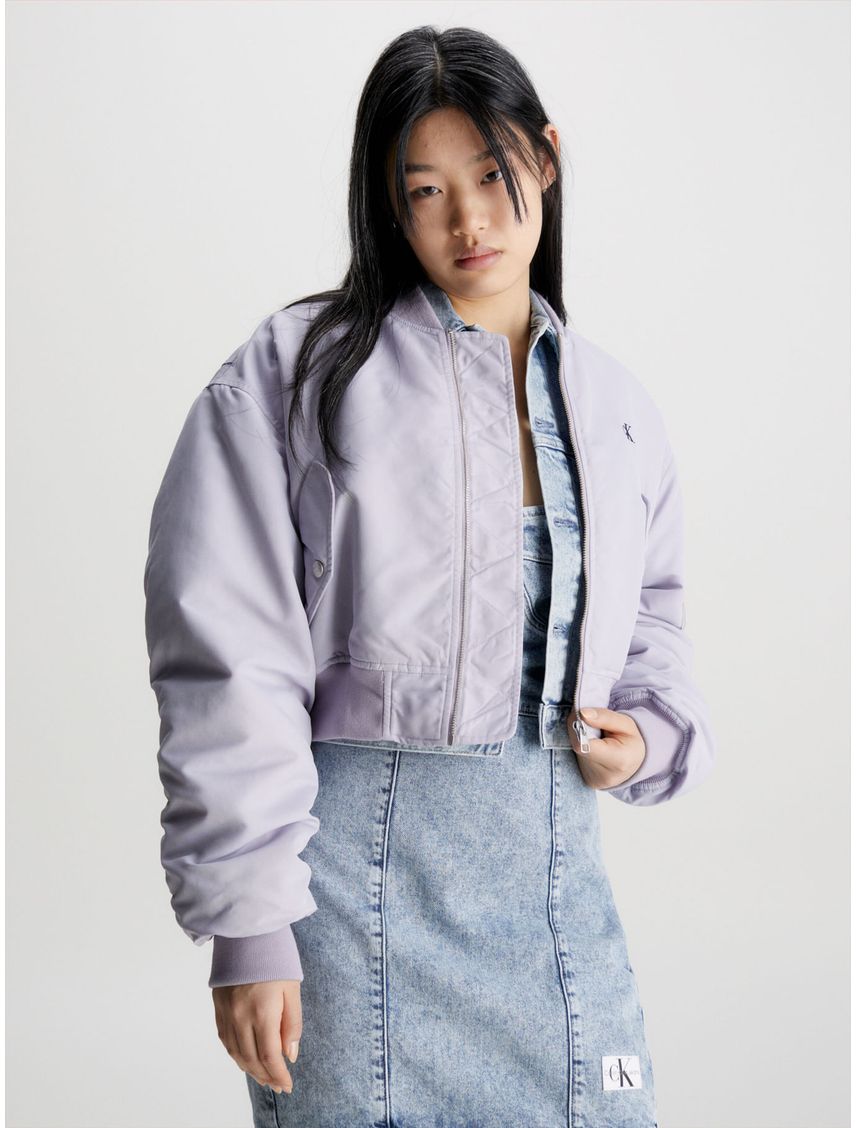 Chaqueta Morada Bomber Ligeramente Acolchada Para Mujer
