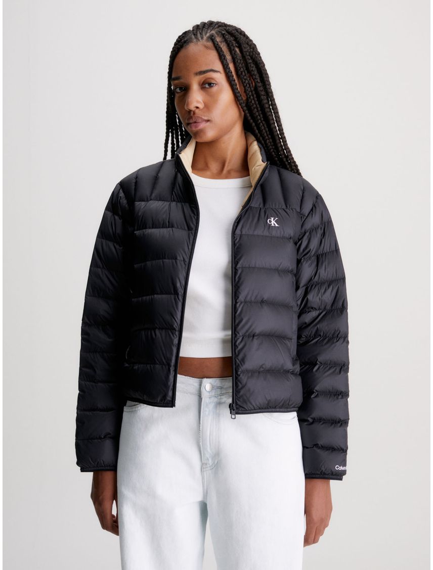 Chaqueta Negro De Plumas Ligera Para Mujer
