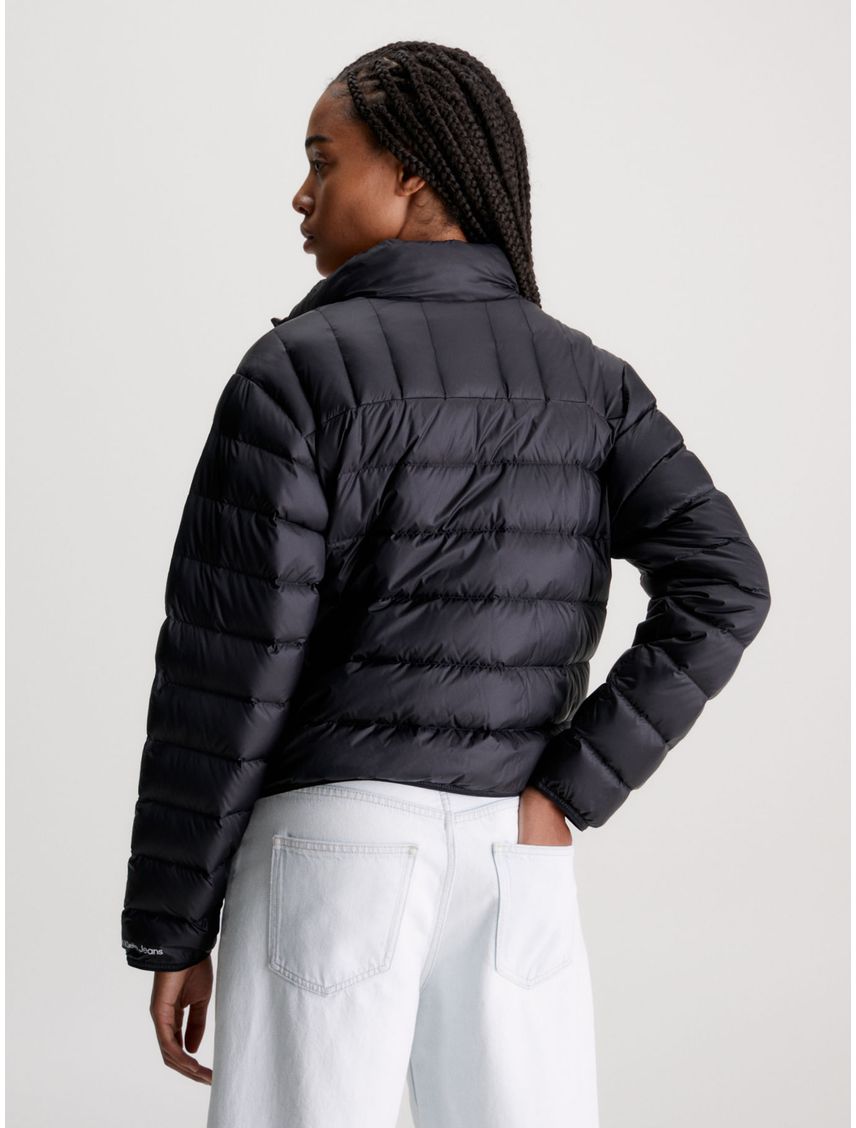 Chaqueta Negro De Plumas Ligera Para Mujer