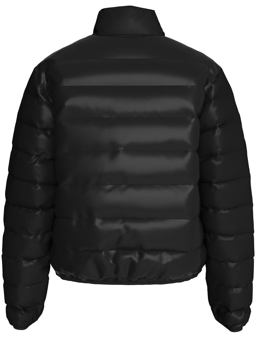 Chaqueta negra acolchada de plumón con brillo ultraligero