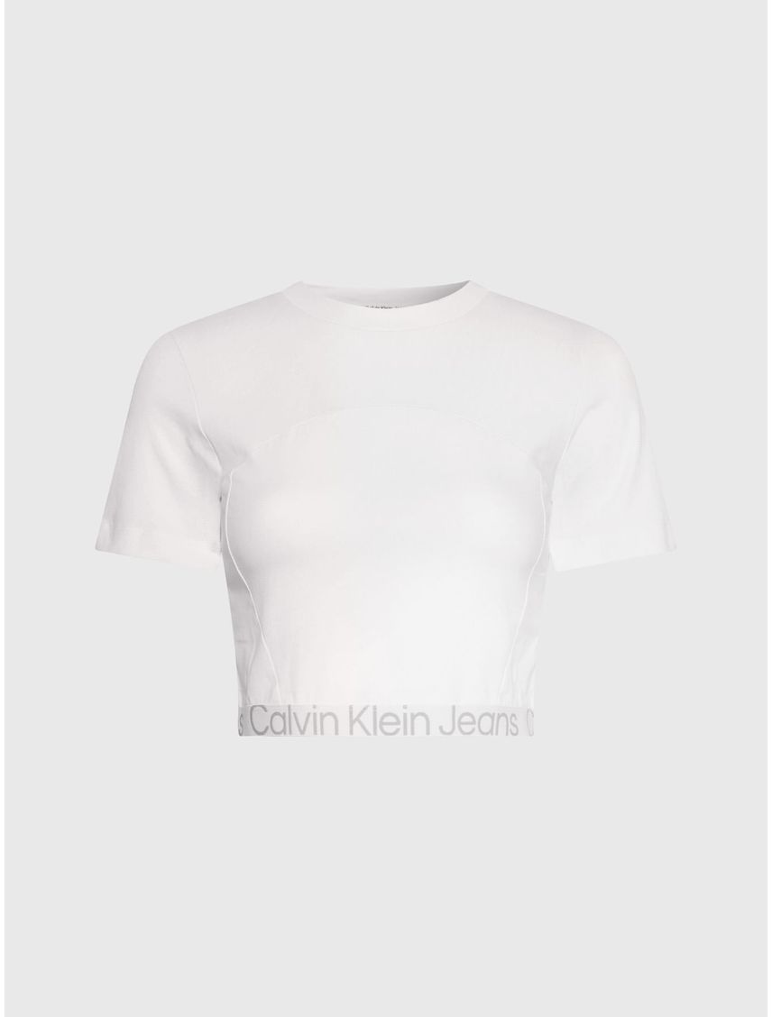 Camiseta Blanco Slim Cropped Con Logo Tape