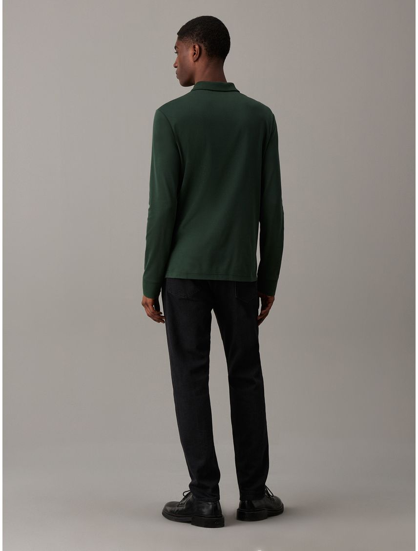 Polo Verde Slim De Manga Larga Para Hombre