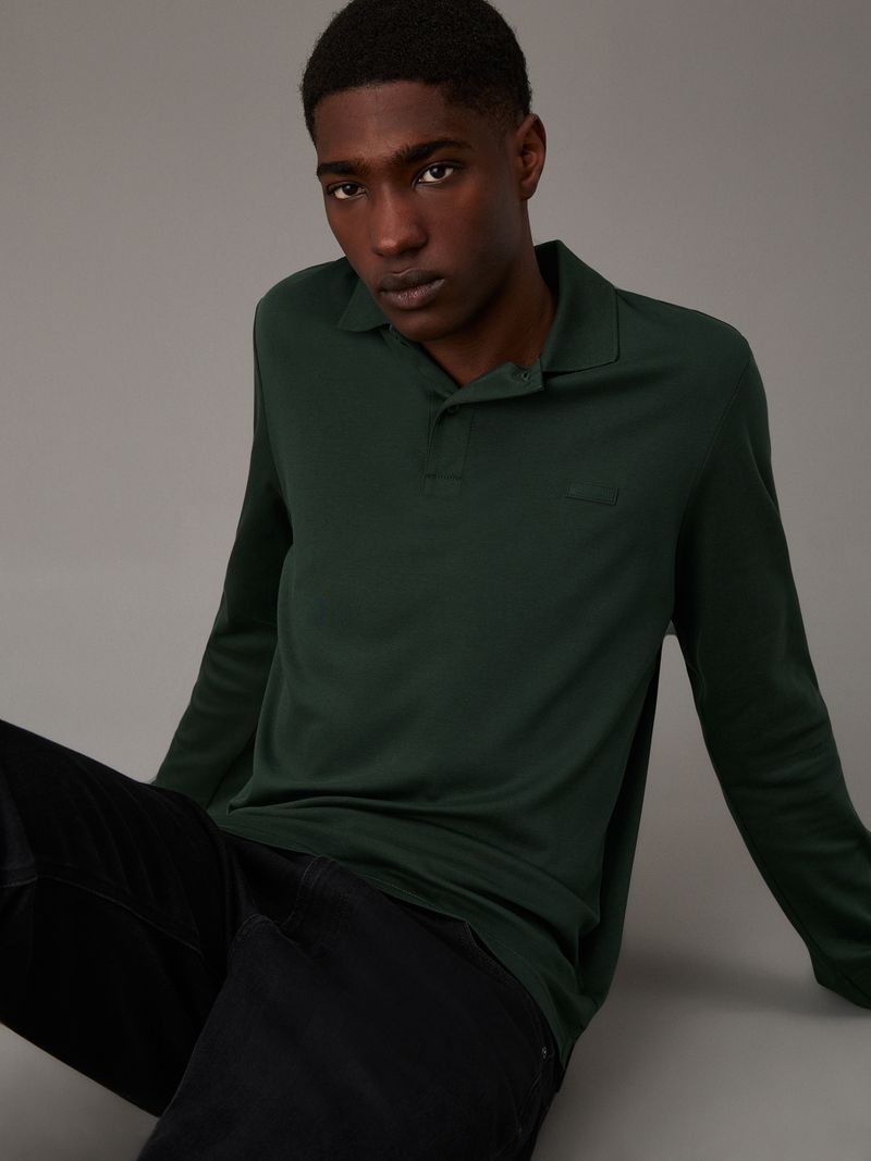 polo-verde-slim-manga-larga