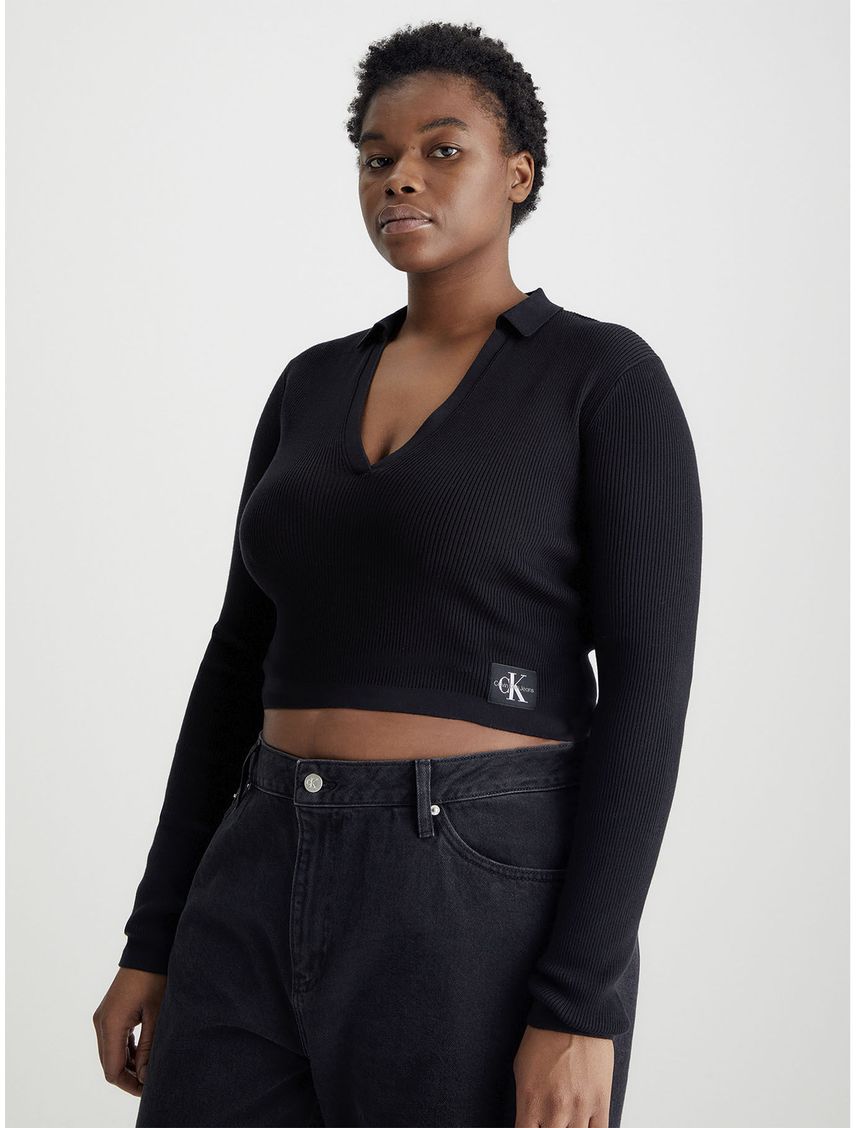 Saco Negro Cropped Con Cuello En V Para Mujer