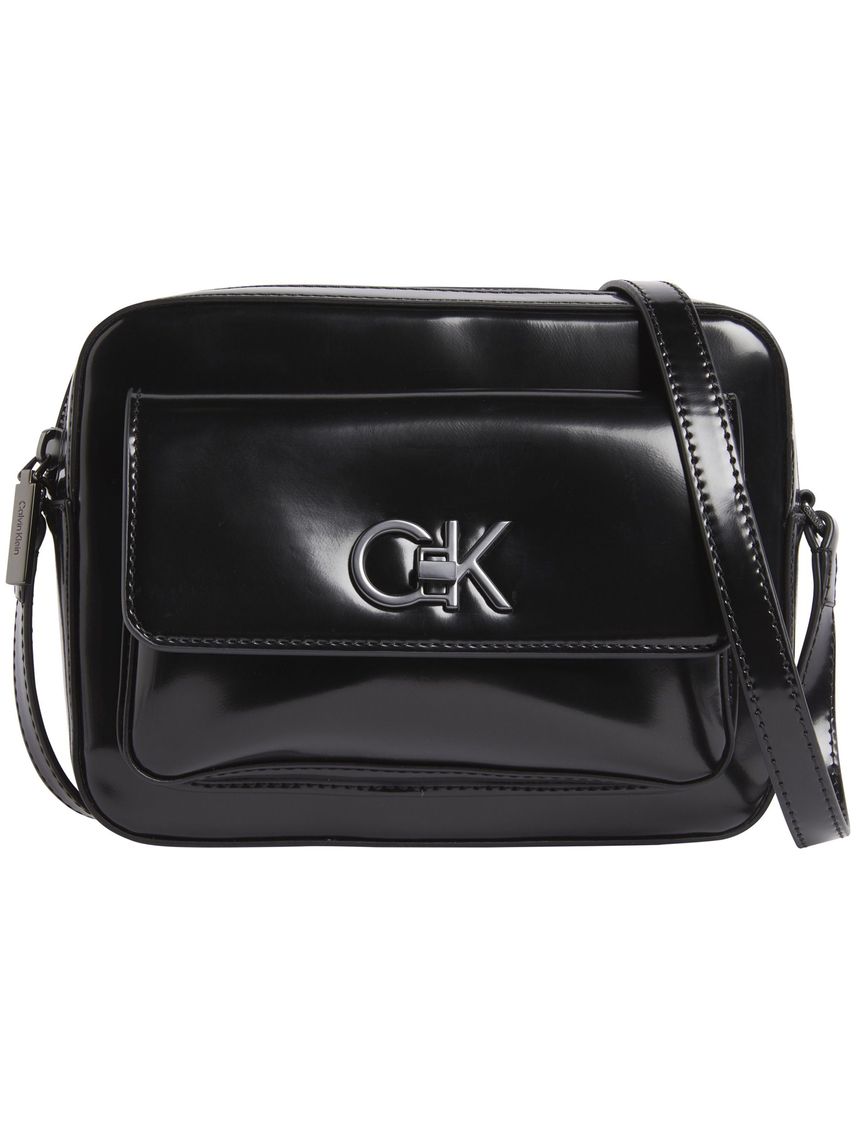 Bolso negro re-lock con acabado brillante