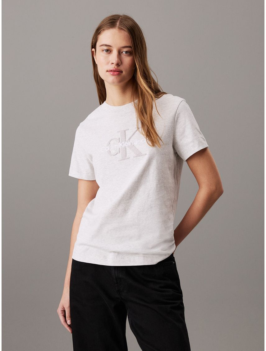 Camiseta gris de chenilla con monograma