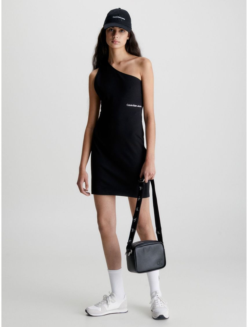 Vestido Negro De Punto Milano Con Hombro Descubierto