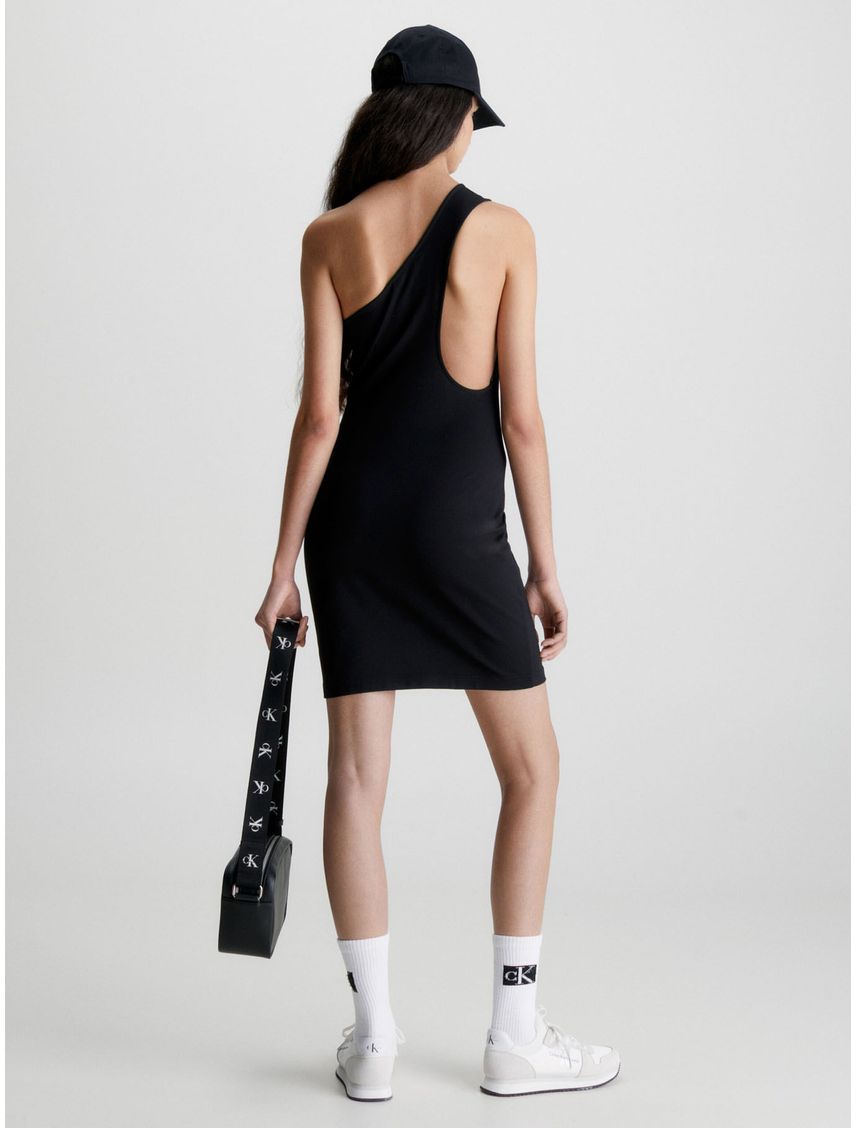 Vestido Negro De Punto Milano Con Hombro Descubierto
