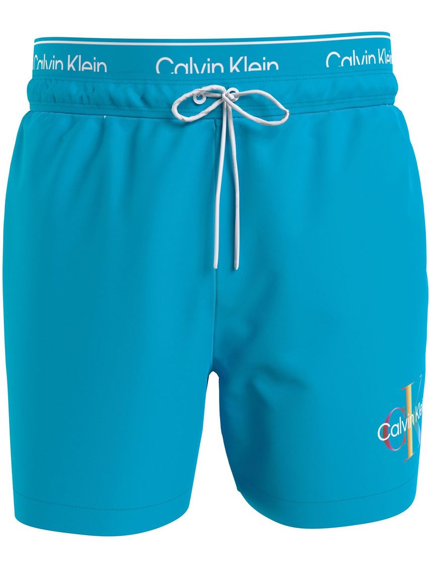 Bermuda De Baño Azul Corto Con Cinturilla Doble - Pride