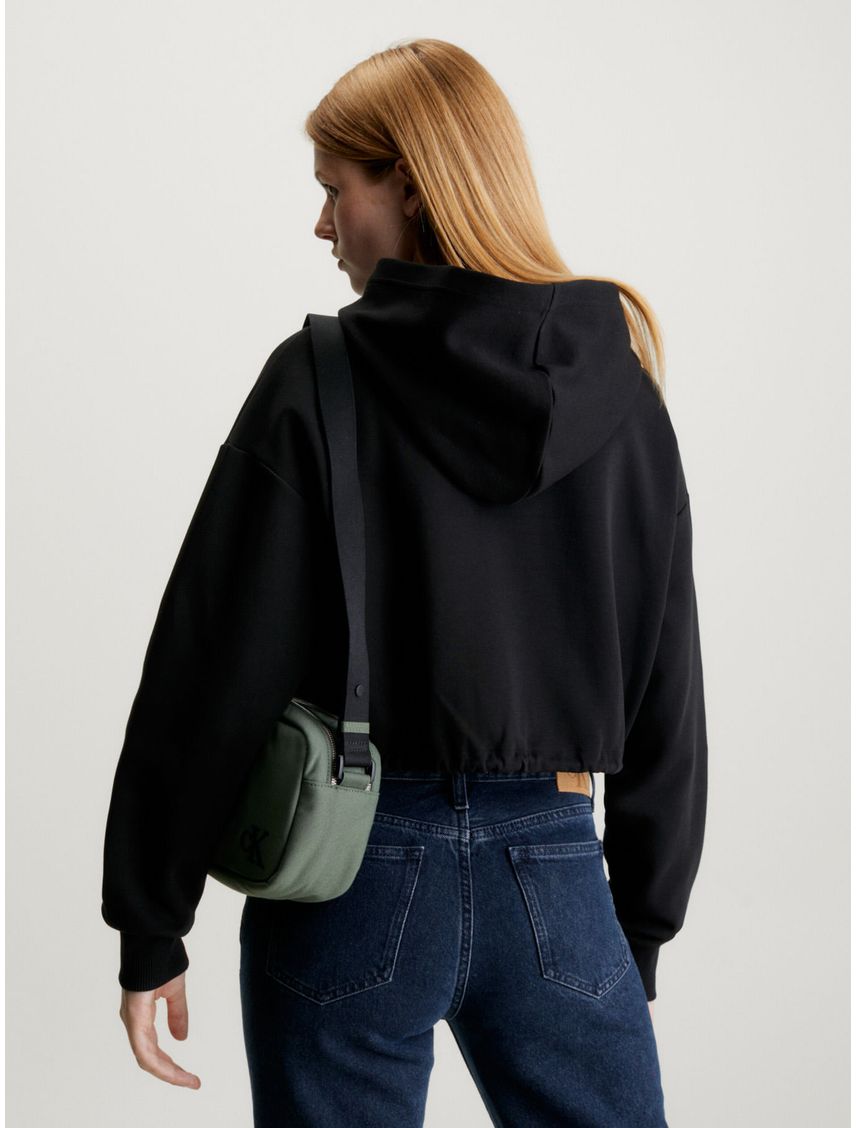 Buzo Negro Cropped Con Logo En Relieve Para Mujer