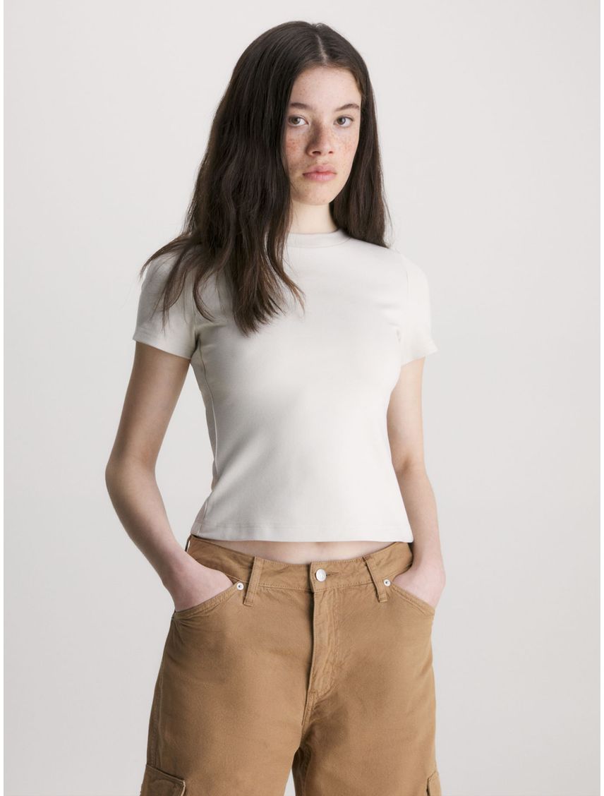 Camiseta Beige De Punto Milano Con Cinta El Logo