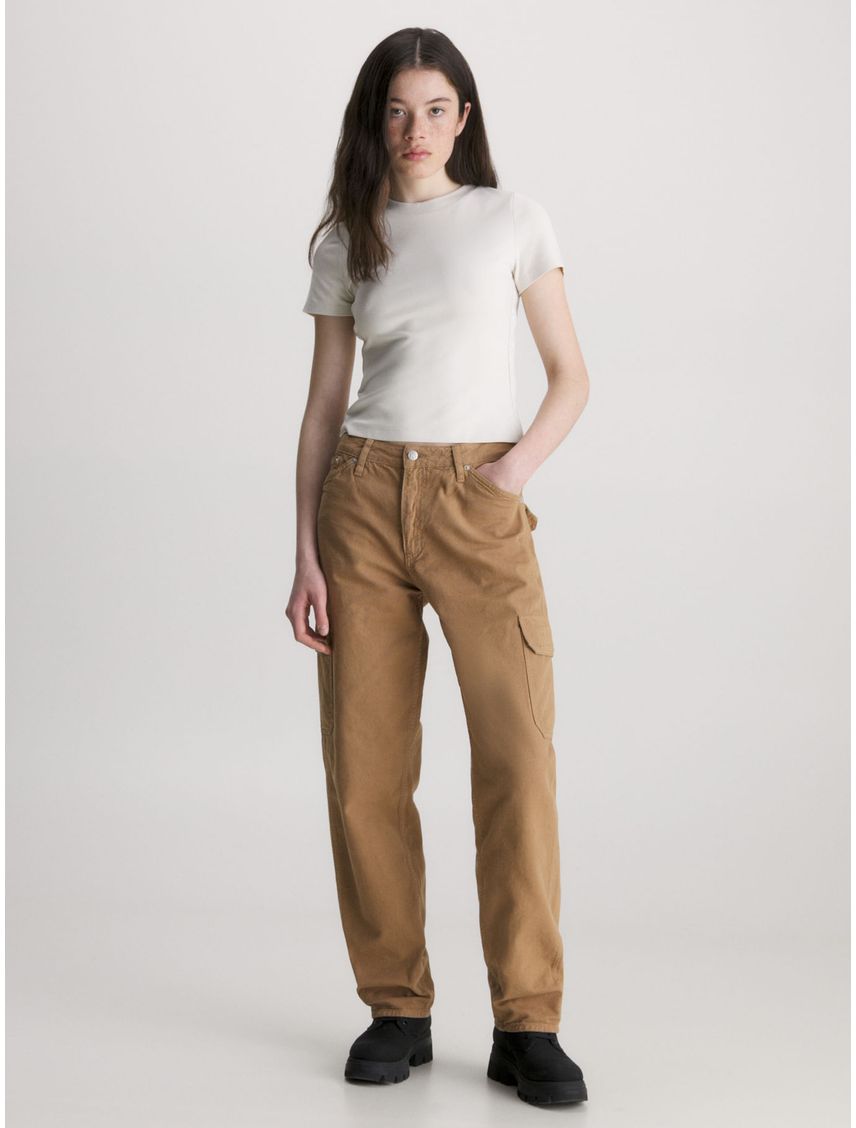 Camiseta Beige De Punto Milano Con Cinta El Logo