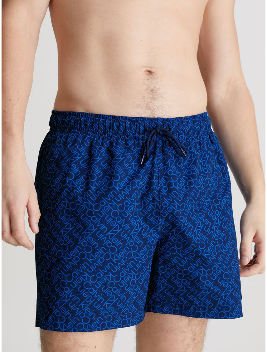 Bermuda De Baño Azul De Largo Medio Con Cordón - Ck Print