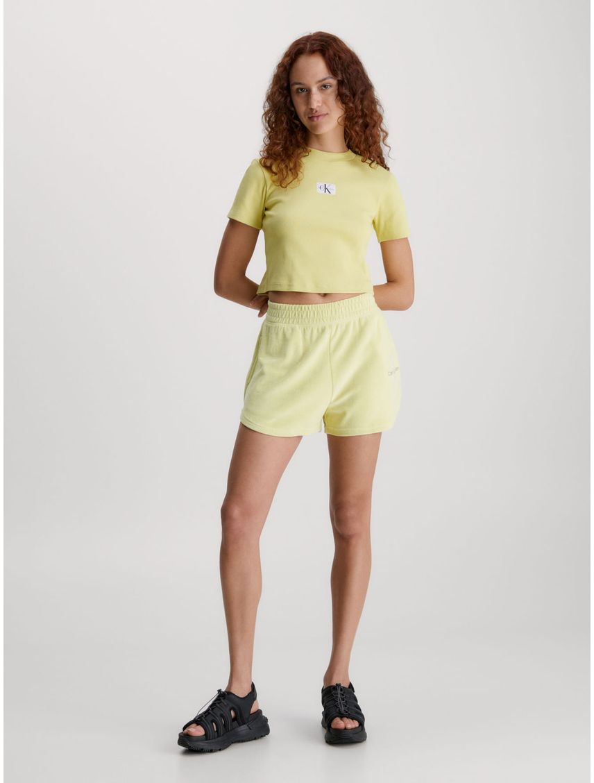 Camiseta Amarillo De Punto Canalé Con Insignia