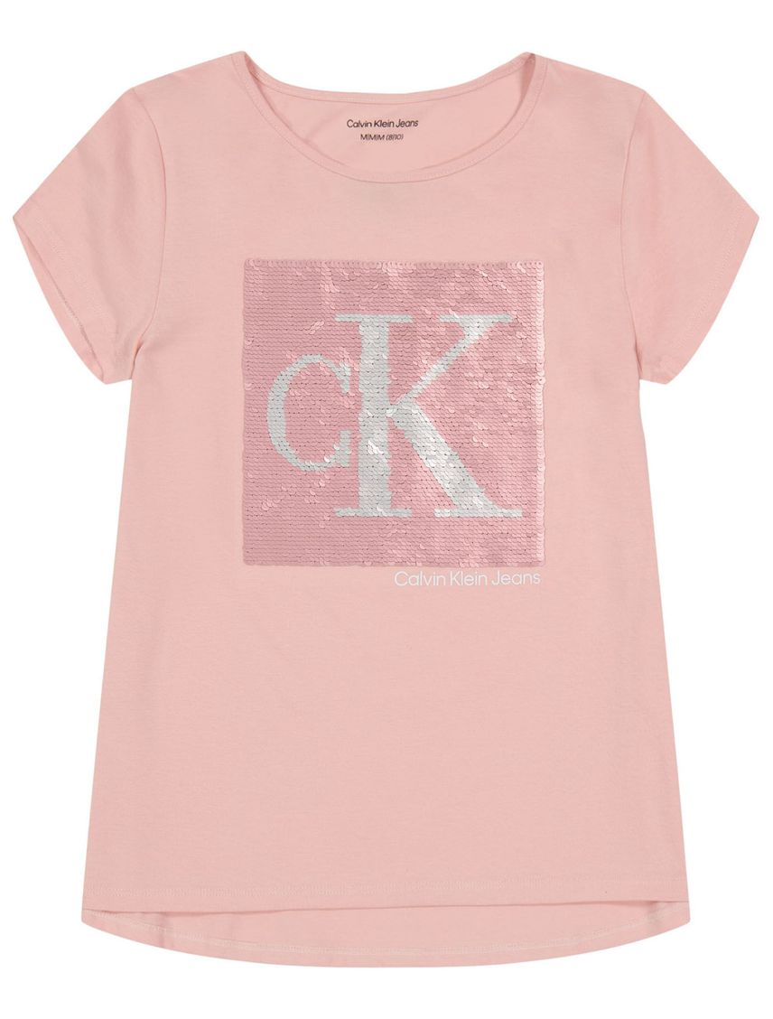 Camiseta Con Logotipo De Lentejuelas Rosado Para Niña
