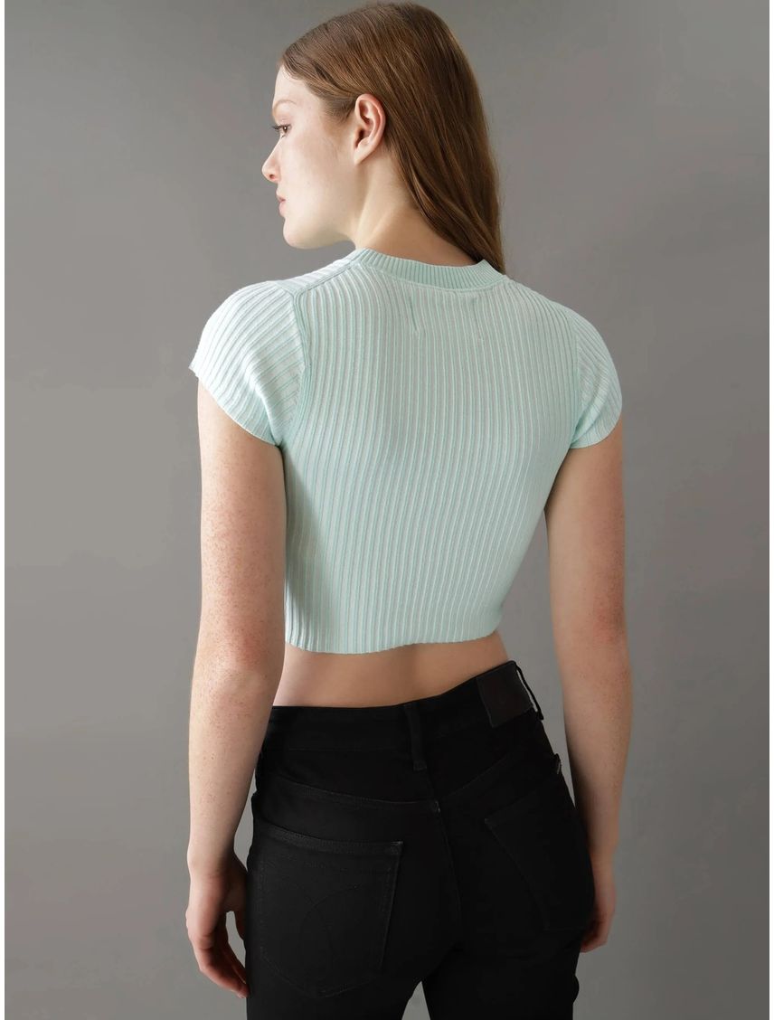 Camiseta Verde Cropped Manga Corta Para Mujer