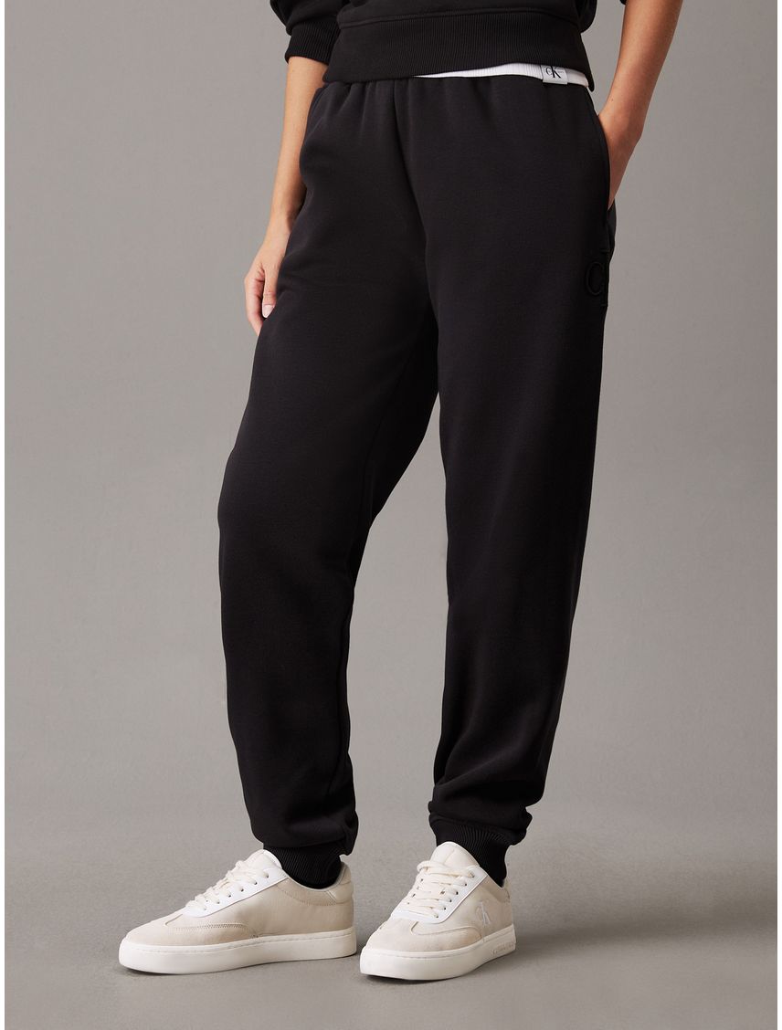 Pantalón negro de chándal de felpa con monograma