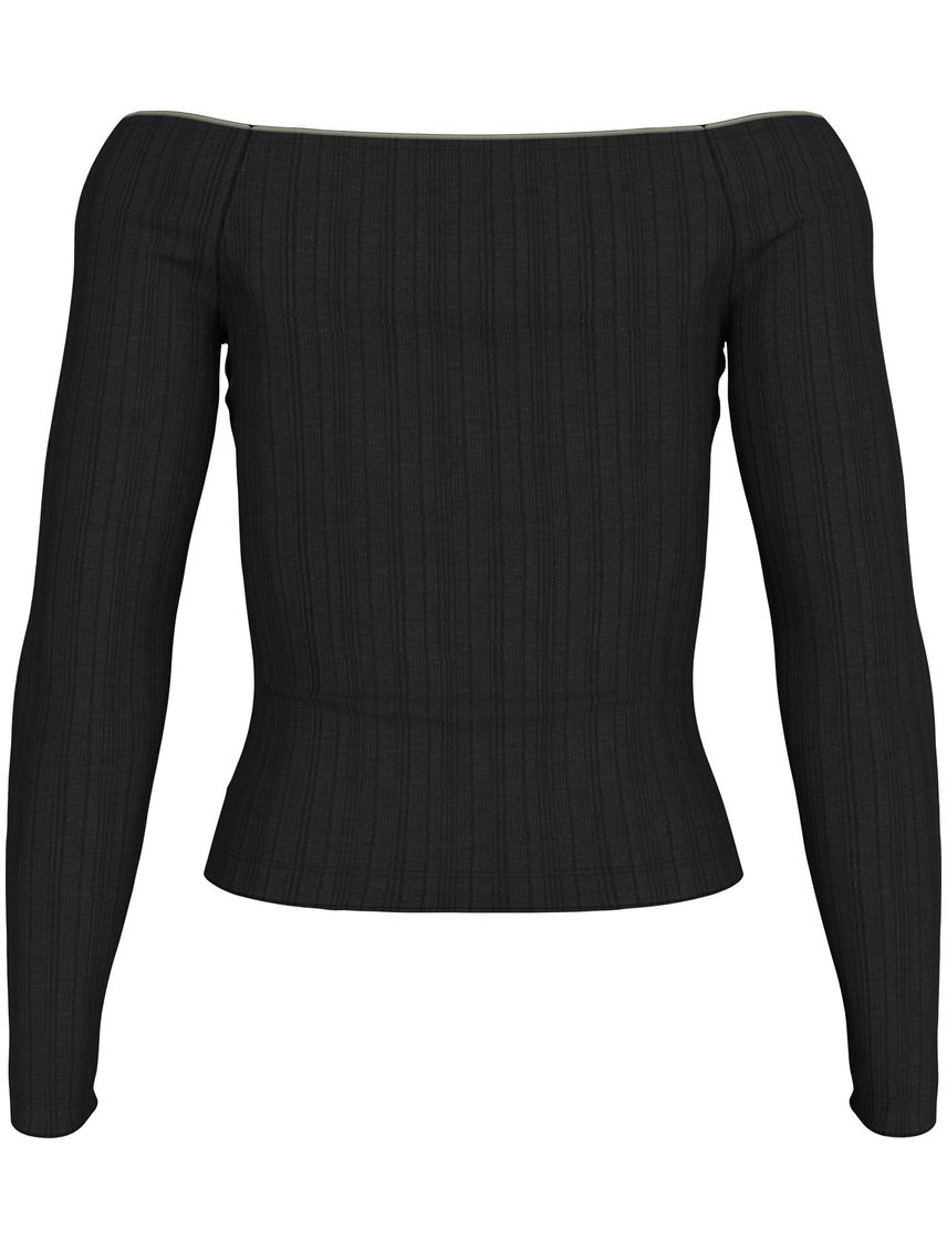 Camiseta negra canalé estilo bardot