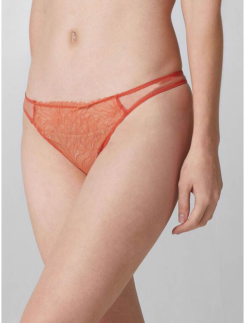 Pantie Naranja Tipo Tanga Con Encaje Para Mujer