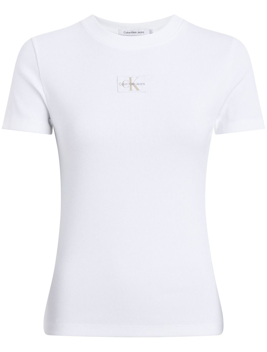Camiseta blanca slim de canalé de algodón