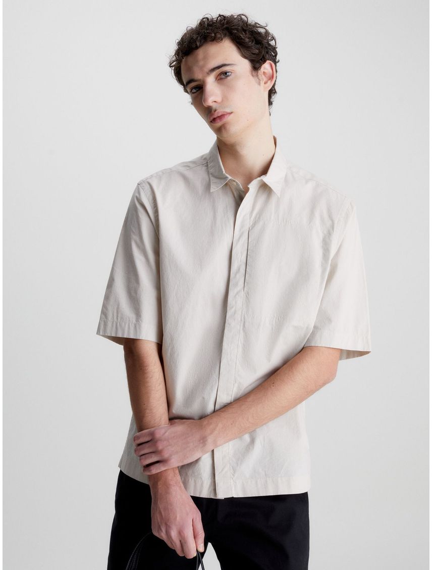 Camisa Manga Corta Beige Calvin Klein Hombre
