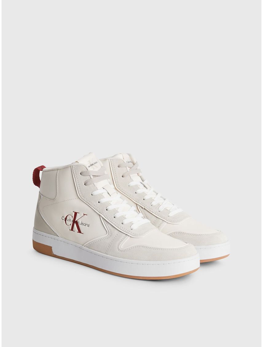 Tenis Beige Altos De Cuero Para Hombre