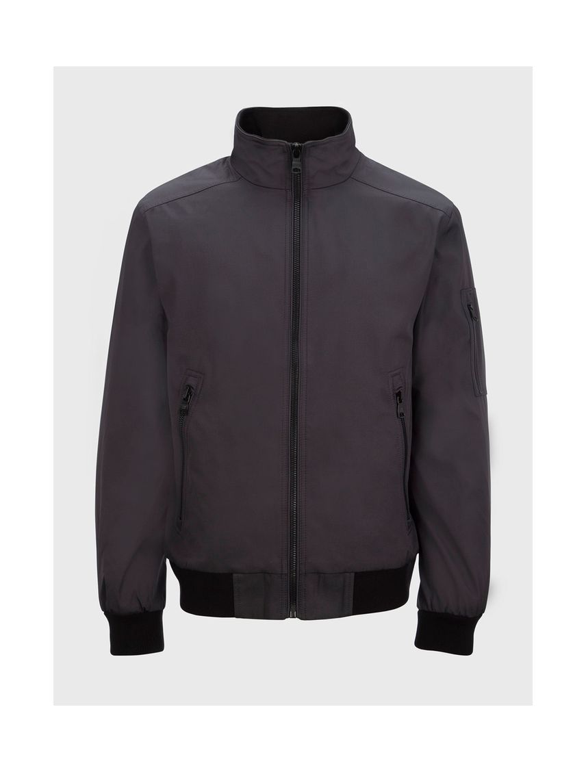 Chaqueta Gris Con Cierre Y Cuello Alto Para Hombre