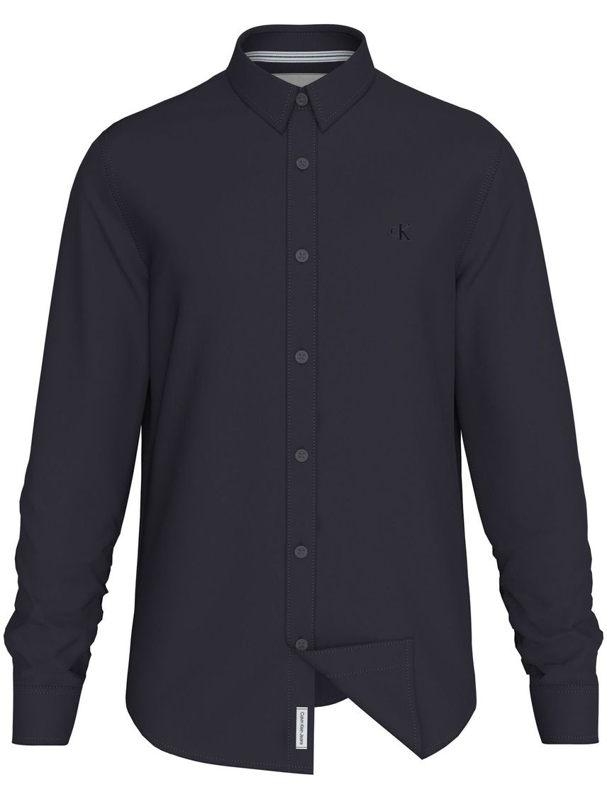 Camisa Azul Slim Con Mini Monograma Para Hombre