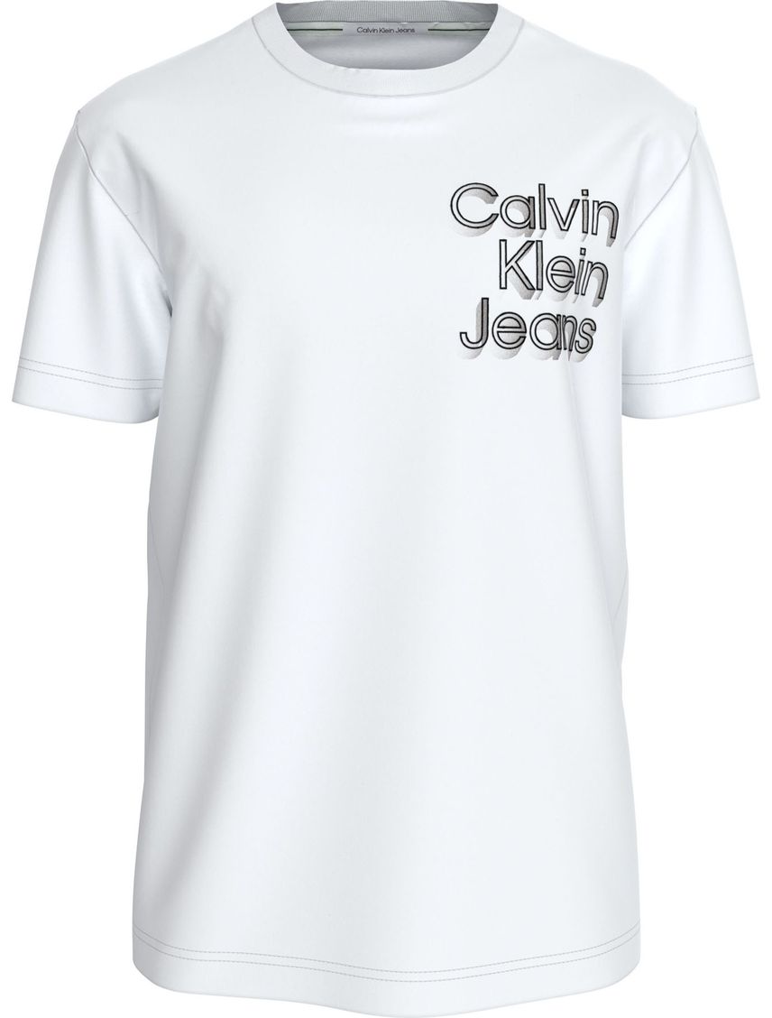 Camiseta blanca con logo apilado eufórico