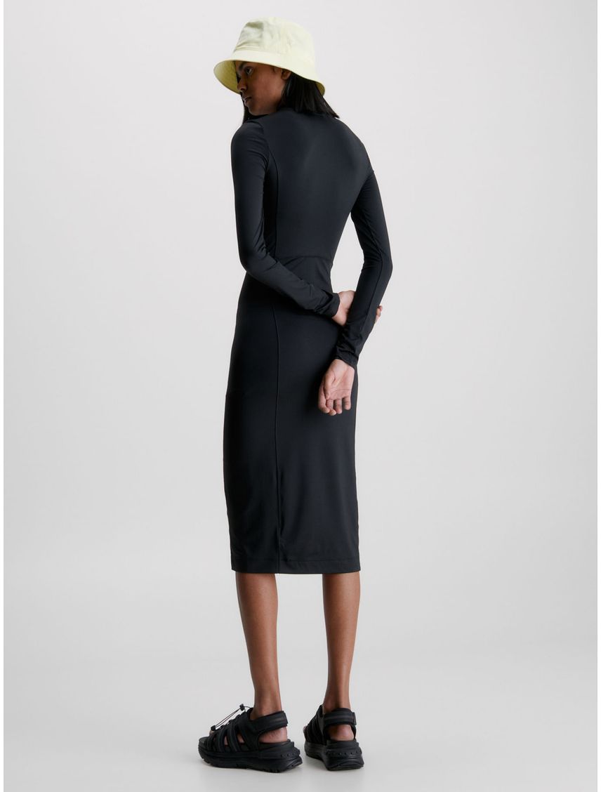 Vestido Negro Midi Slim De Manga Larga Elástico