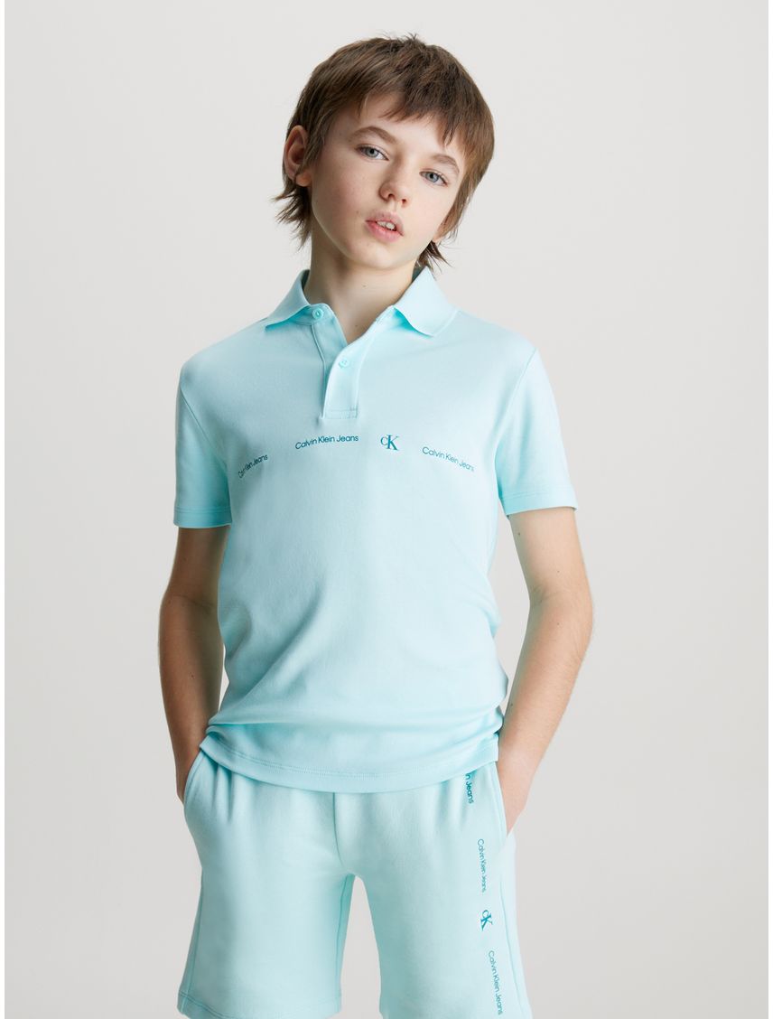 Polo Para Niño Azul Con Logo Repetido