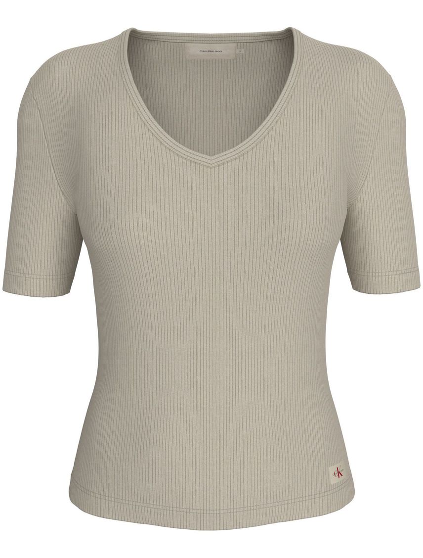Camiseta gris slim de canalé con cuello en V