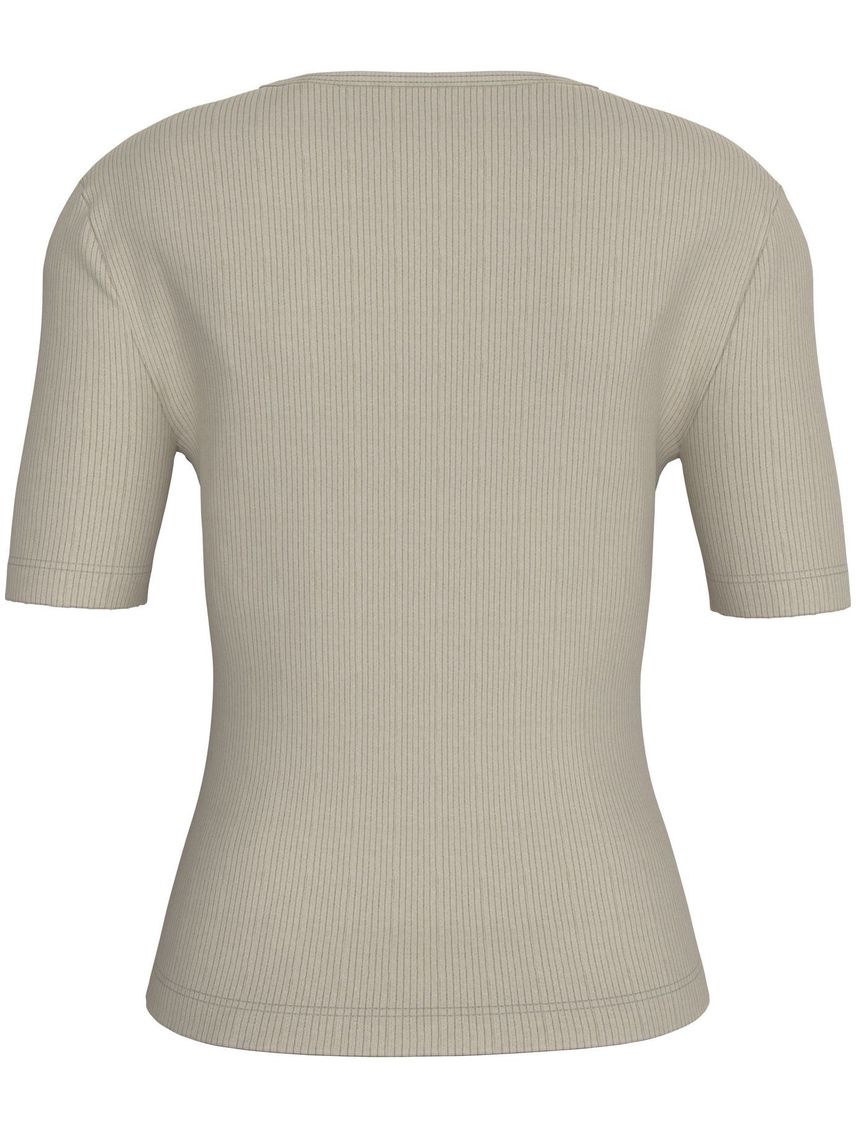 Camiseta gris slim de canalé con cuello en V