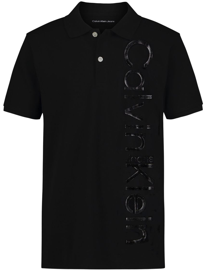 Polo negro con logotipo en vertical para niño