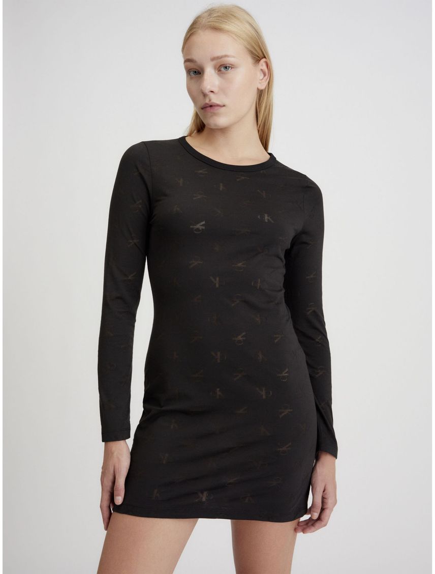 Vestido negro mini con estampado de monograma tonal