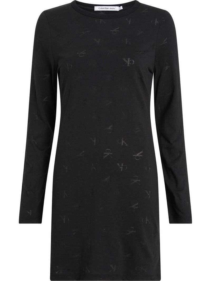 vestido-negro-mini-con-estampado-de-monograma-tonal