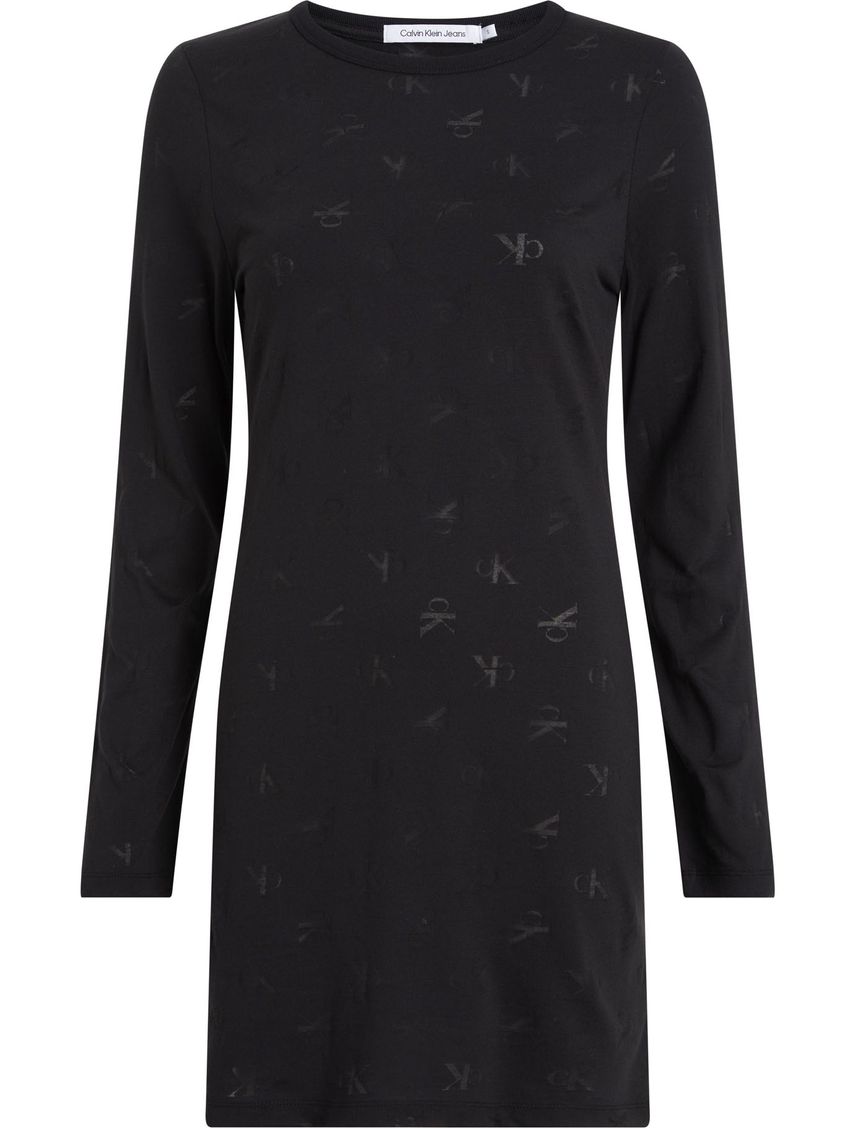 Vestido negro mini con estampado de monograma tonal