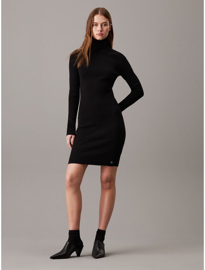 Vestido negro tejido slim de punto de canalé de algodón