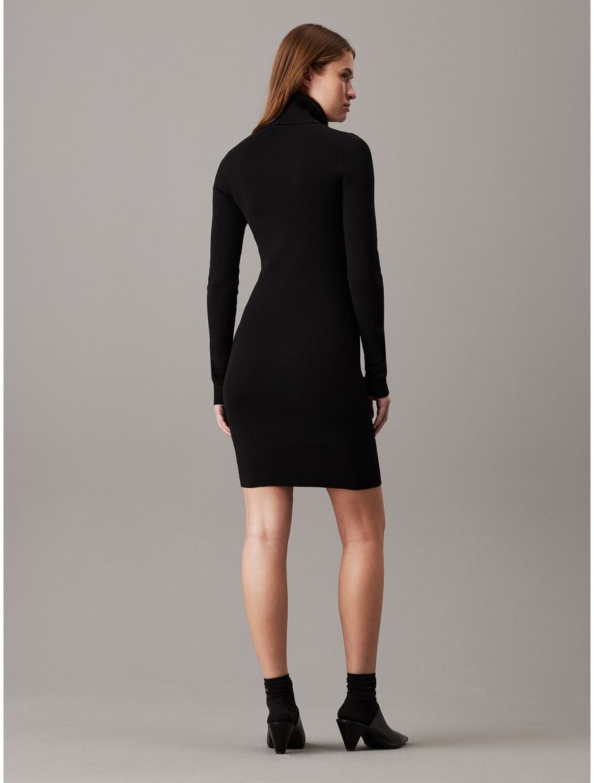 Vestido negro tejido slim de punto de canalé de algodón