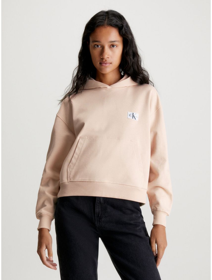Buzo Beige Con Gorro De Algodón Insignia Para Mujer