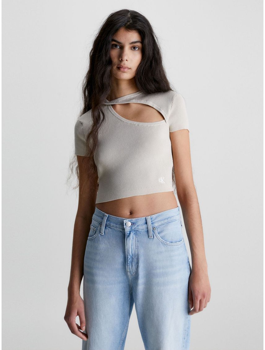 Top Con Abertura Calvin Klein Mujer Beige
