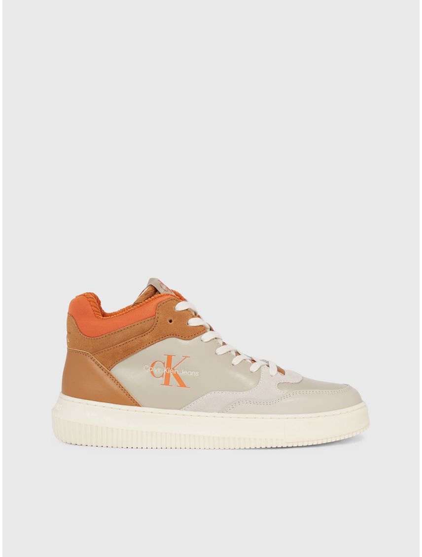 Tenis Beige De Corte Alto Cuero Para Hombre