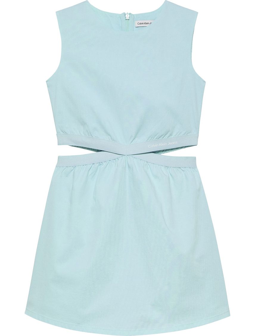 Vestido azul minimalista sin mangas con logo tape para niña