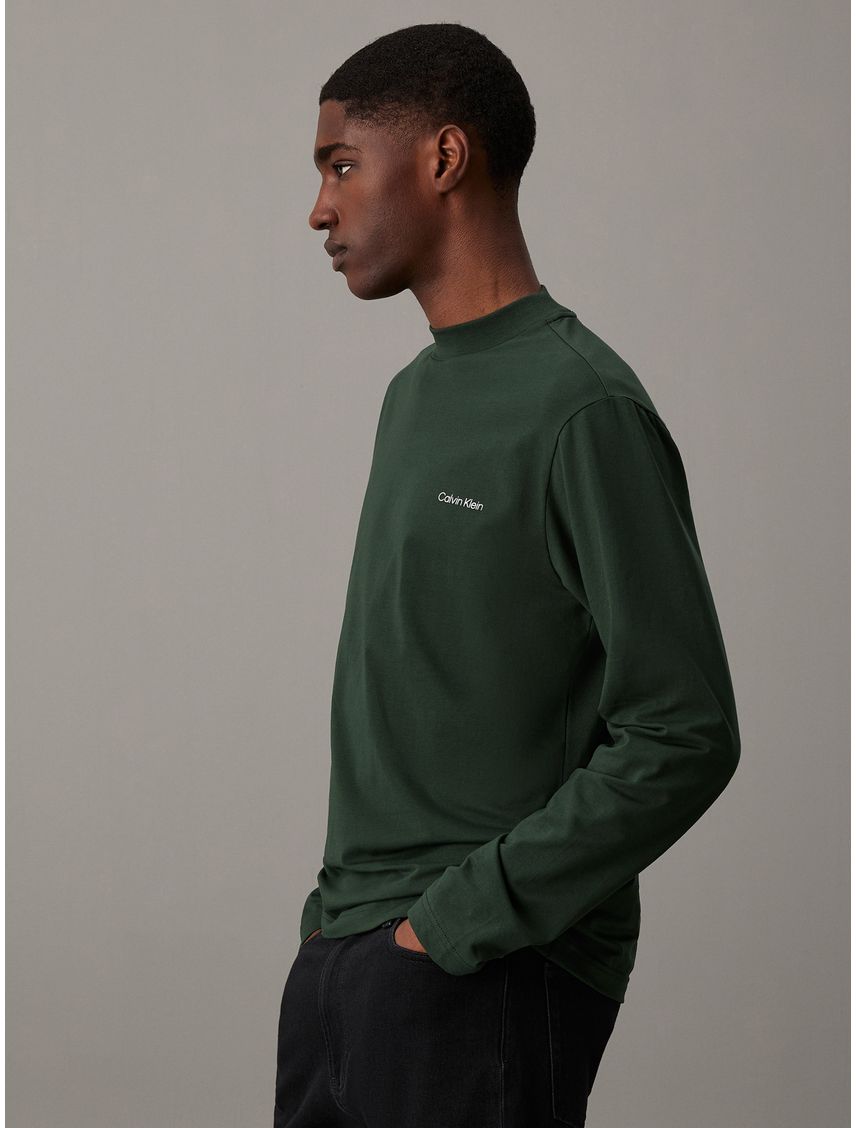 Camiseta Verde Oscuro De Manga Larga Con Cuello Perkins