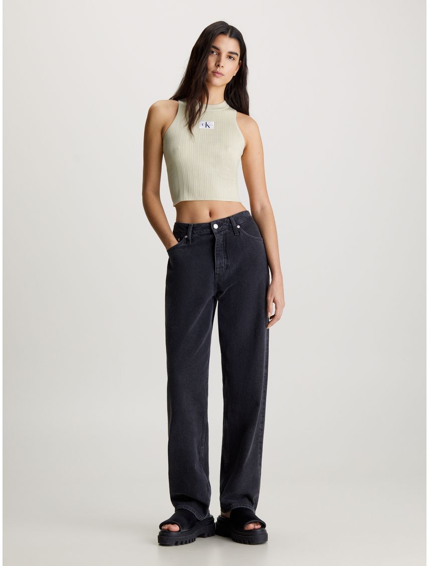 Camiseta Verde Top Cropped Lyocell Canalé Suave