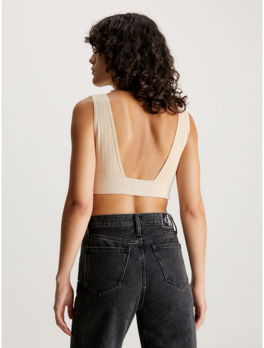 Top Beige De Punto De Algodón Para Mujer