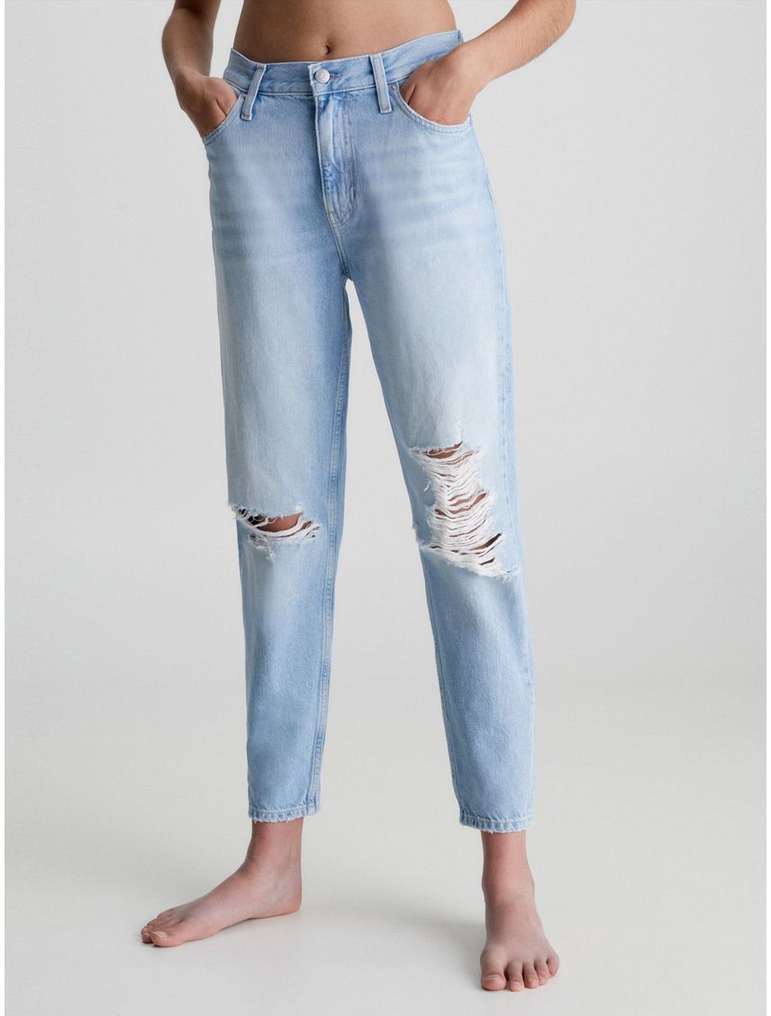 Jeans Mom Celeste Para Mujer