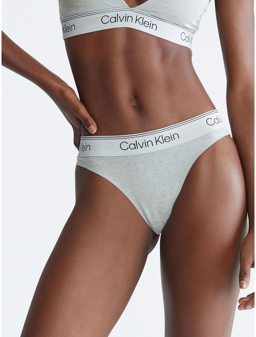 Pantie Tipo Bikini Con Logo Mujer Gris Calvin Klein